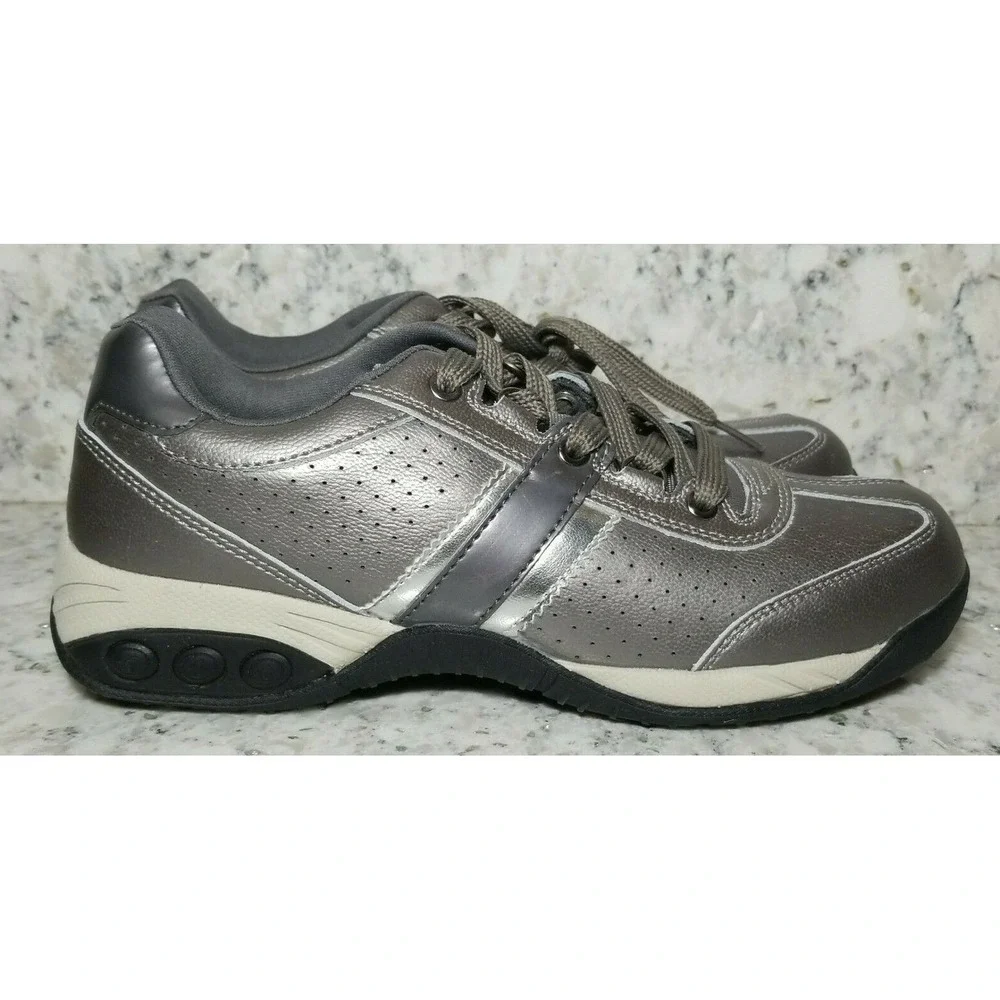 Therafit‎ Womens 7 Pewter Leather Walking Shoes C403121C Metallic Sneakers